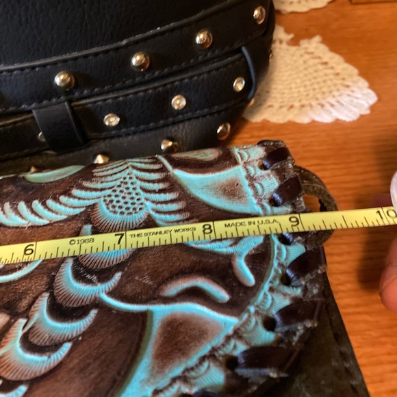 Purse, Leather, Indian Design, Turquoise & Brown, Patricia Nash Lanza Crossbody - Picture 13 of 16
